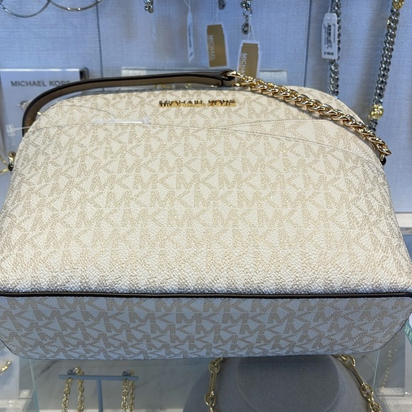 Michael Kors Jet Set Travel Medium Metallic Signature Logo Dome Crossbody Satchl - Picture 8 of 16